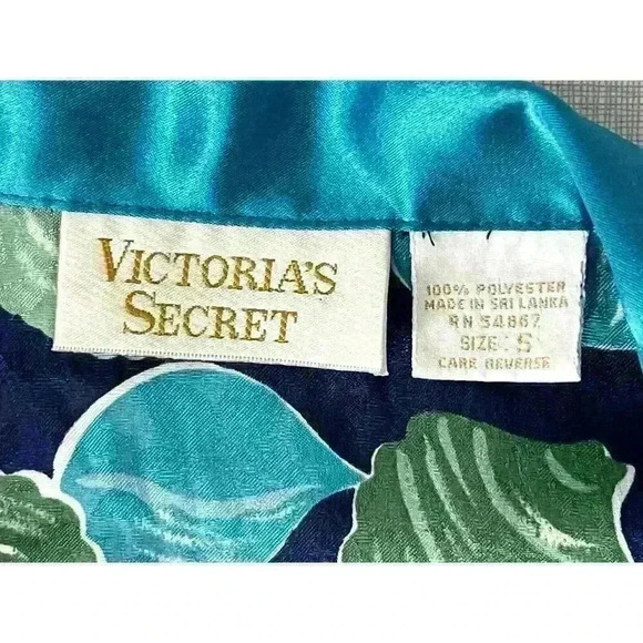 Victoria's Secret Vintage Sz S Shell Print Pajama Top Blouse Blue Gold Label Fun - Picture 11 of 13